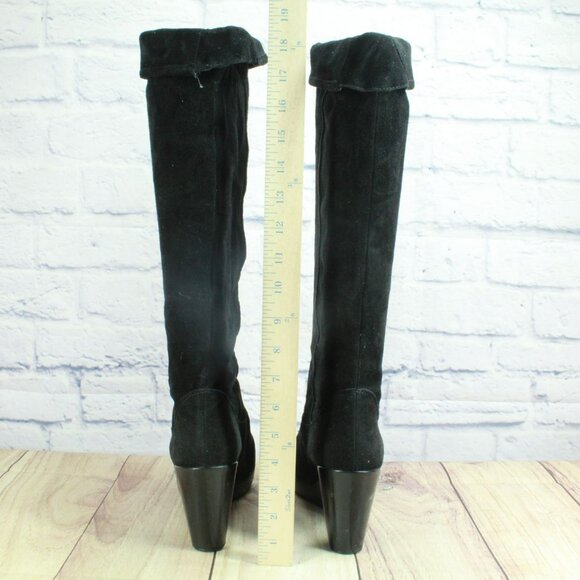 *Unknown Black Suede Wedge Over The Knee Pull On Western Boots Size 9 M - Picture 6 of 9